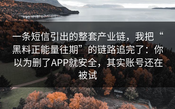 一条短信引出的整套产业链，我把“黑料正能量往期”的链路追完了：你以为删了APP就安全，其实账号还在被试