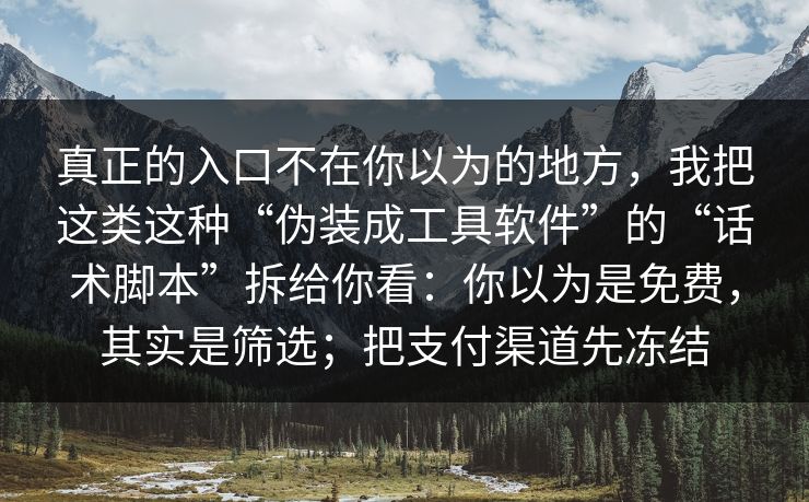 真正的入口不在你以为的地方,我把这类这种“伪装成工具软件”的“话术脚本”拆给你看:你以为是免费,其实是筛选;把支付渠道先冻结 真正的入口不在你以为的地方,我把这类这种“伪装成工具软件”的“话术脚本”拆给你看:你以为是免费,其实是筛选;把支付渠道先冻结