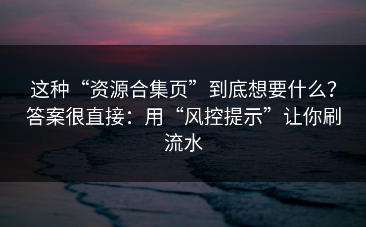 这种“资源合集页”到底想要什么？答案很直接：用“风控提示”让你刷流水