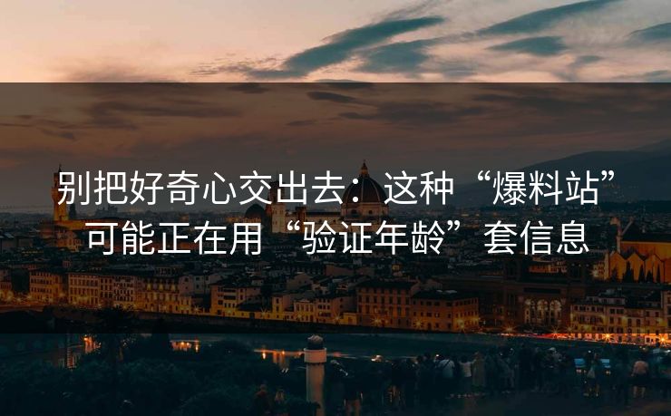 别把好奇心交出去：这种“爆料站”可能正在用“验证年龄”套信息