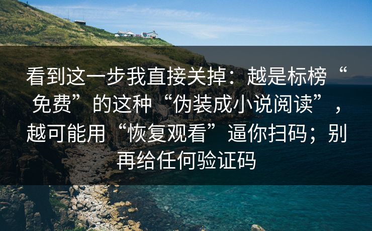 看到这一步我直接关掉：越是标榜“免费”的这种“伪装成小说阅读”，越可能用“恢复观看”逼你扫码；别再给任何验证码