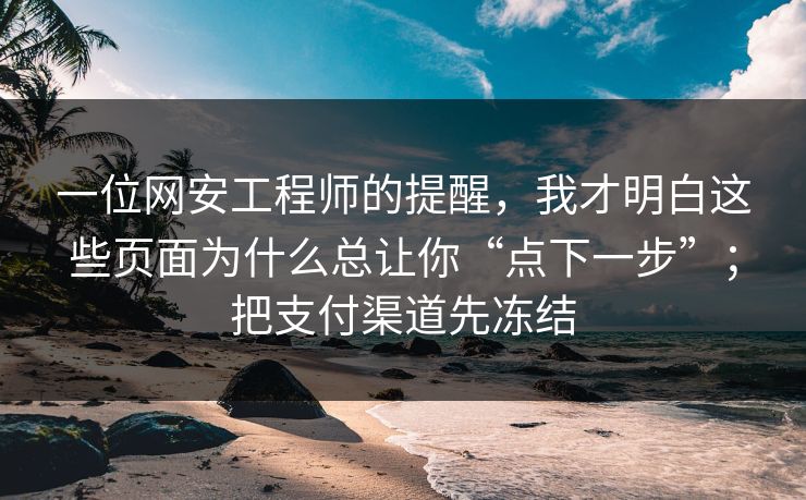 一位网安工程师的提醒，我才明白这些页面为什么总让你“点下一步”；把支付渠道先冻结