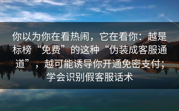 你以为你在看热闹，它在看你：越是标榜“免费”的这种“伪装成客服通道”，越可能诱导你开通免密支付；学会识别假客服话术