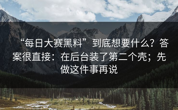 “每日大赛黑料”到底想要什么？答案很直接：在后台装了第二个壳；先做这件事再说