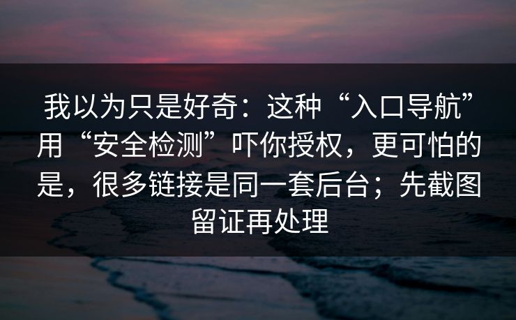 我以为只是好奇：这种“入口导航”用“安全检测”吓你授权，更可怕的是，很多链接是同一套后台；先截图留证再处理