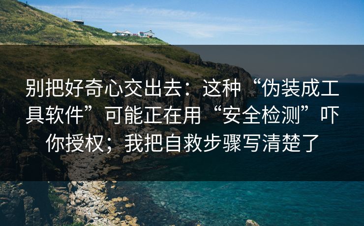 别把好奇心交出去：这种“伪装成工具软件”可能正在用“安全检测”吓你授权；我把自救步骤写清楚了